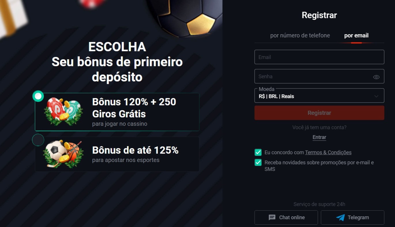 Opções de cadastro na Pin UP Bet 2024.
