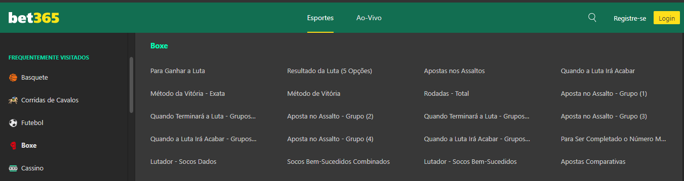 Mercados de Boxe para apostar.