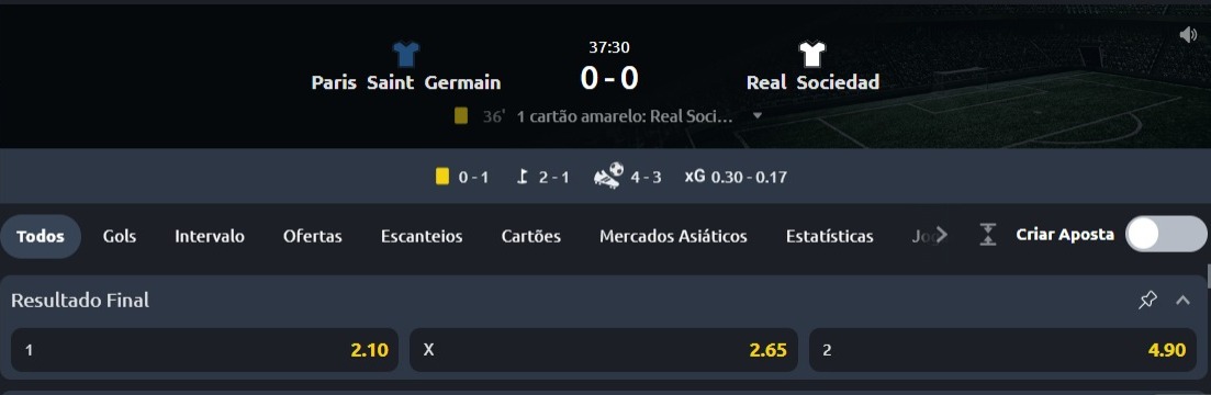 PSG x Real Sociedade - Com Chance Dupla Betano.