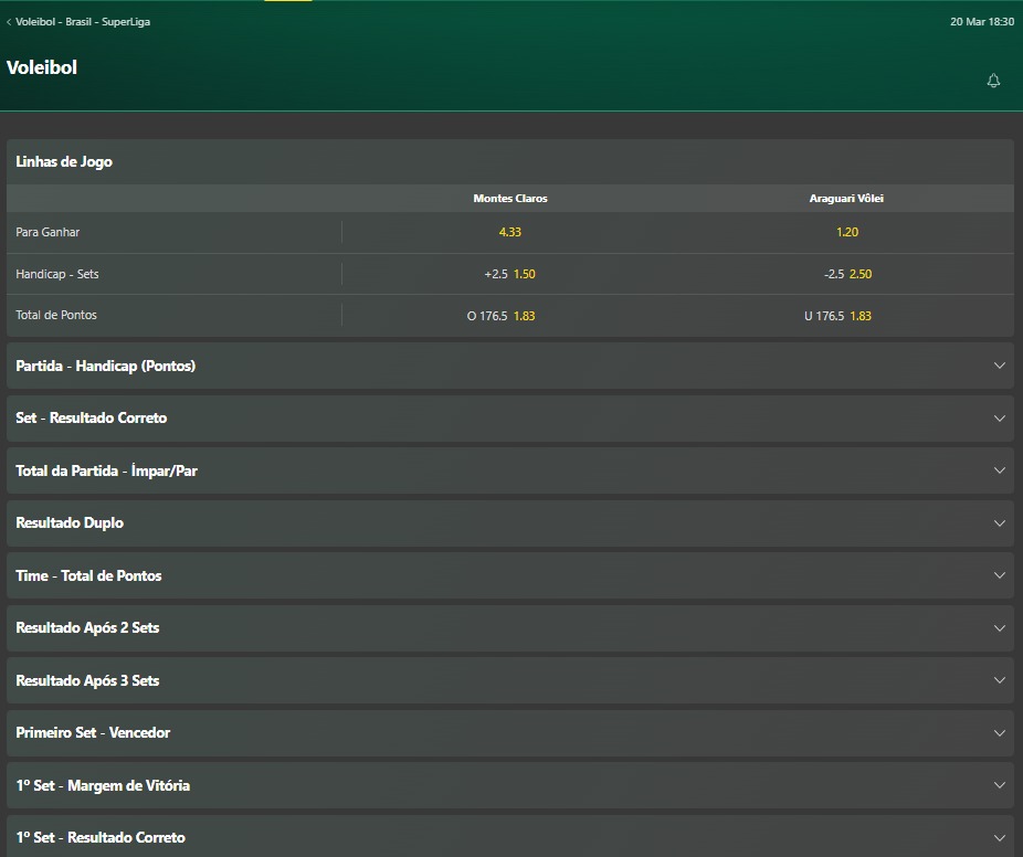 mercados-superliga-volei-feminina-2024 Alguns dos mercados para a Superliga feminina de vôlei 2024 na Bet365.