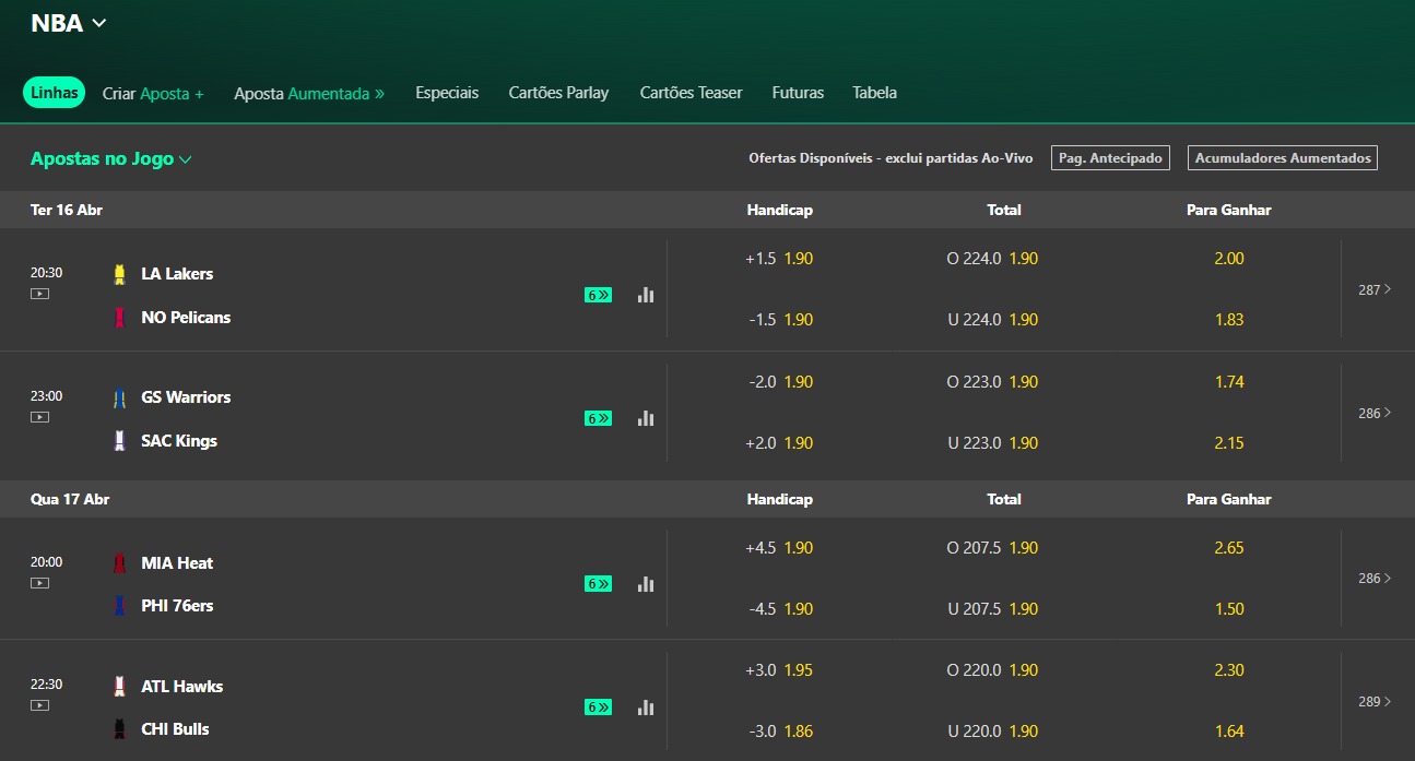 Bet365 oferece opção de streaming para NBA.