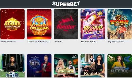 A seção de cassino online da Superbet e o jogos em destaque.