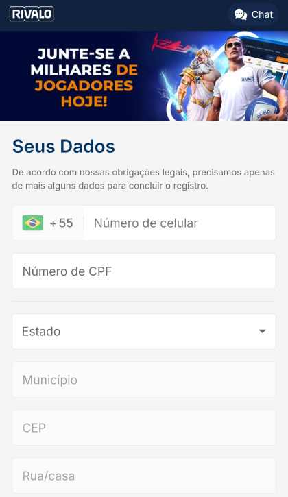 rivalo-cadastro-2 Segunda parte do Cadastro na Rivalo. Imagem: Reprodução