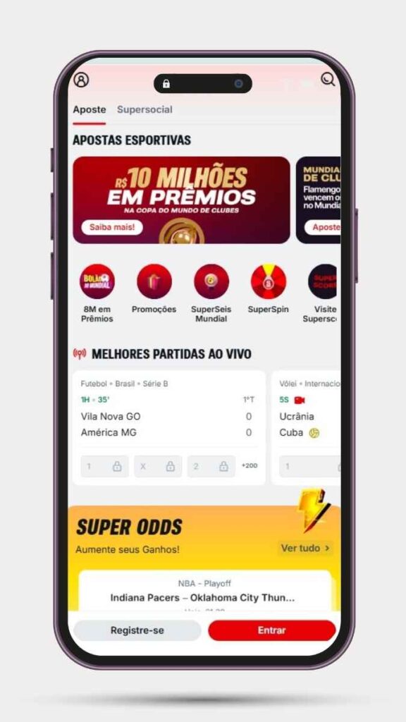 Aplicativo da Superbet no Brasil.