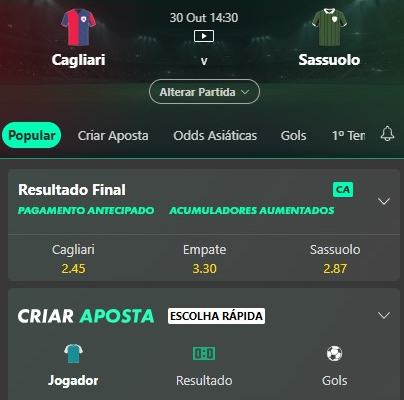 Cagliari x Sassuolo palpite